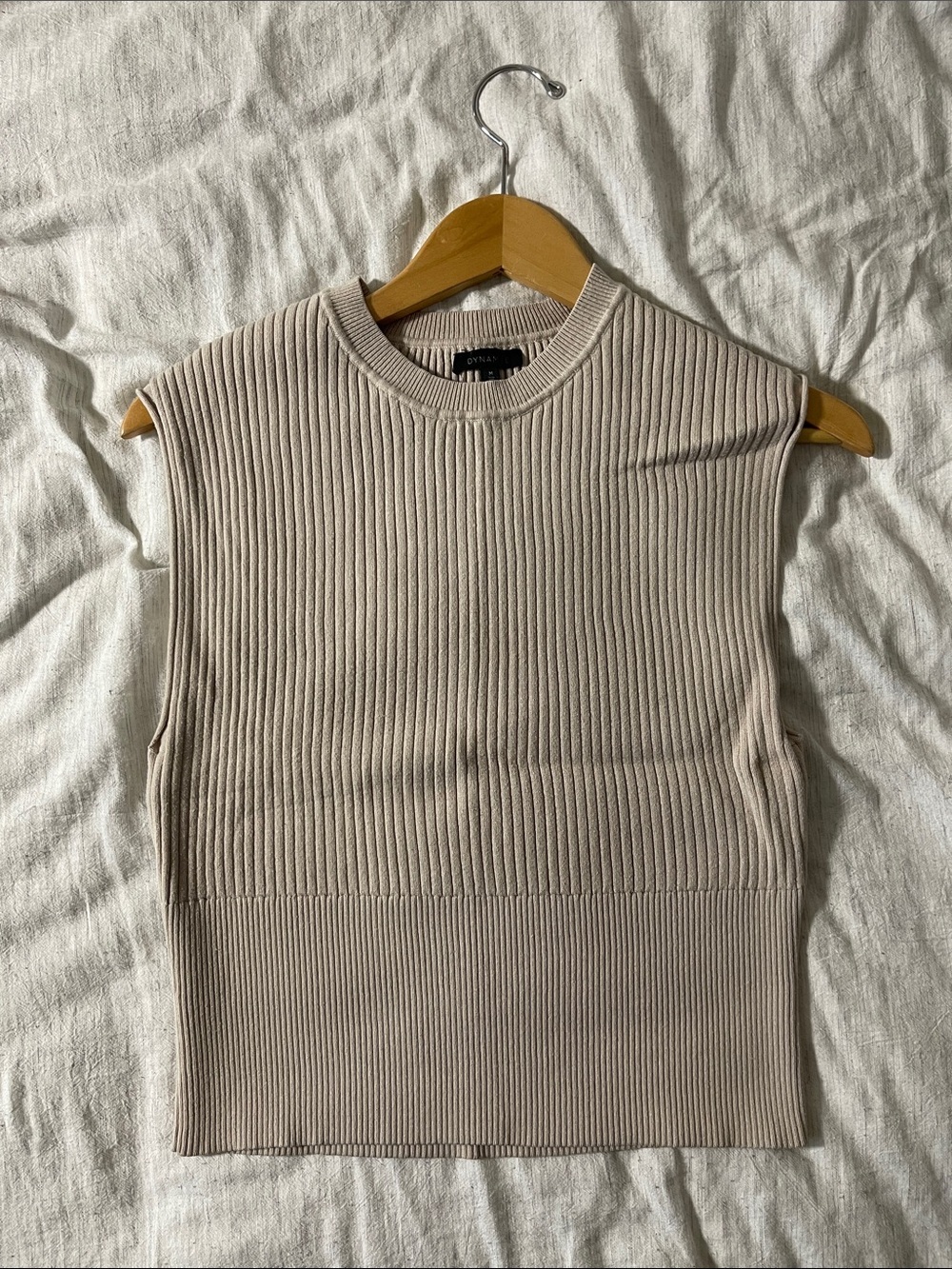 Sleeveless Ribbed Knit Top in Beige